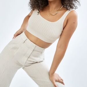 Aritzia Wilfred Manila Tank Size M Beige Tan Wool Cotton Ribbed Knit Crop Top